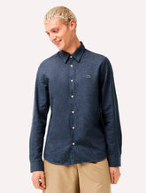 Camisa Lacoste Masculina Slim Fit Cotton Chambray Azul Escuro Mescla