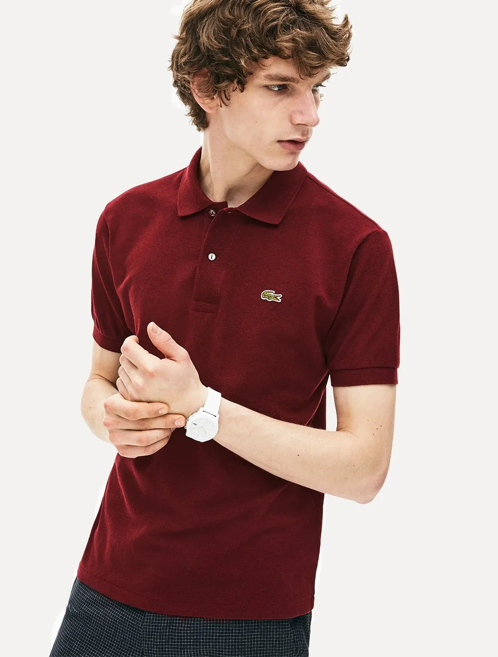 Camisa Polo Lacoste Masculina Classic Fit Mescla Bordô
