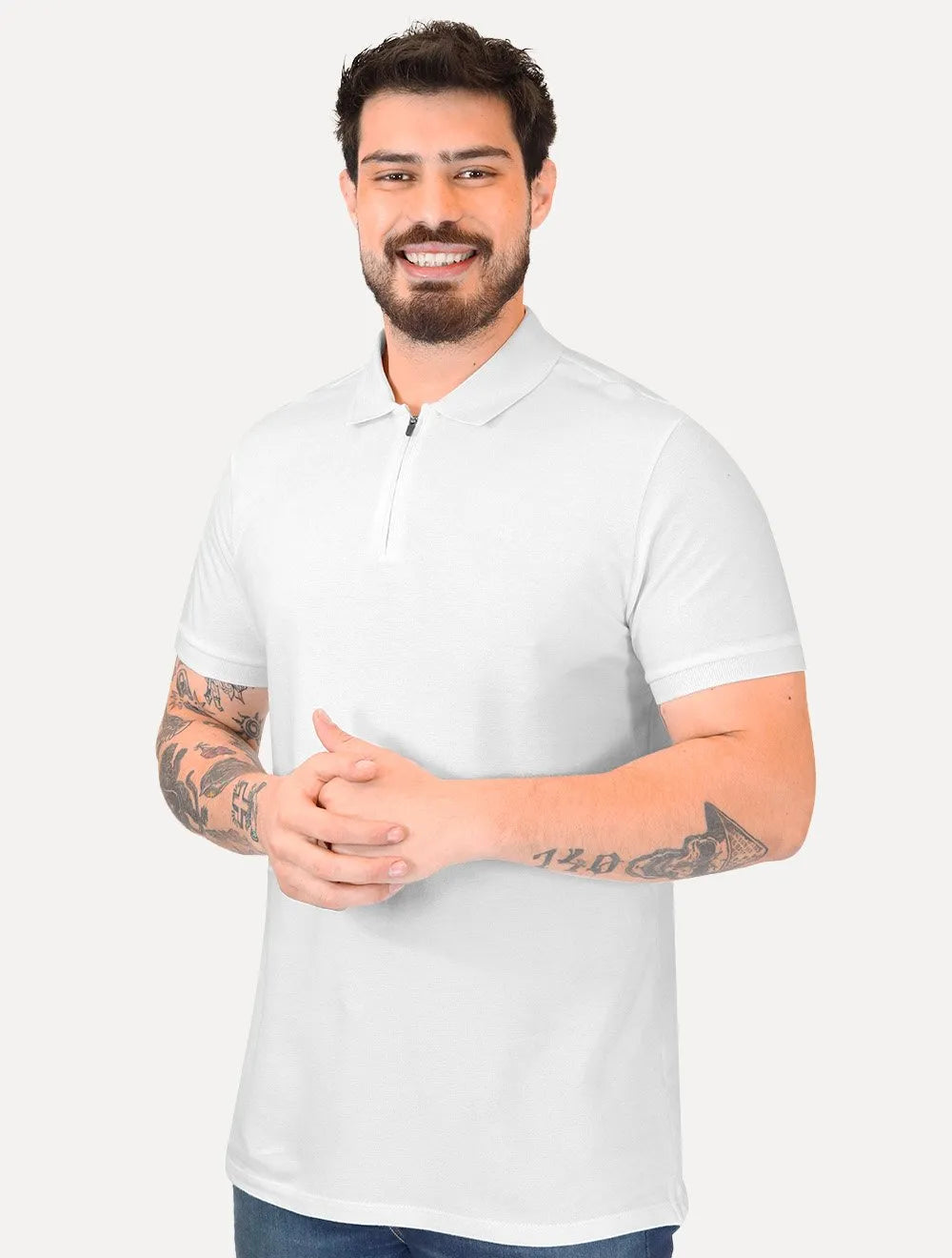 Polo Calvin Klein Masculina Piquet Slim Half Zip Branca