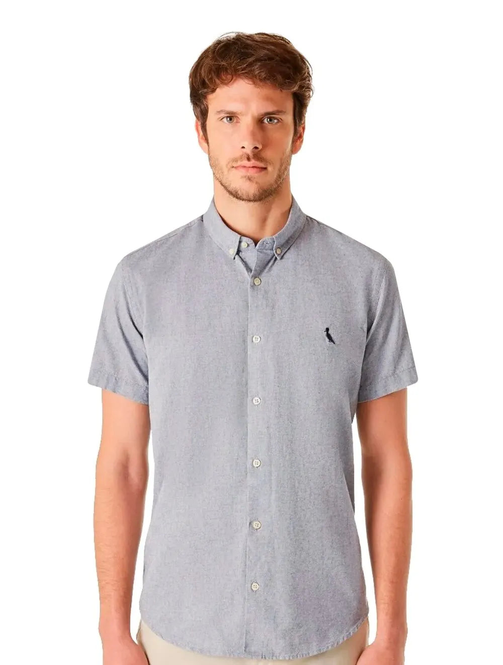 Camisa Reserva Masculina Manga Curta Oxford Color Azul Marinho Mescla
