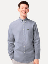 Camisa Lacoste Masculina Cotton Poplin Grid Branco/Azul