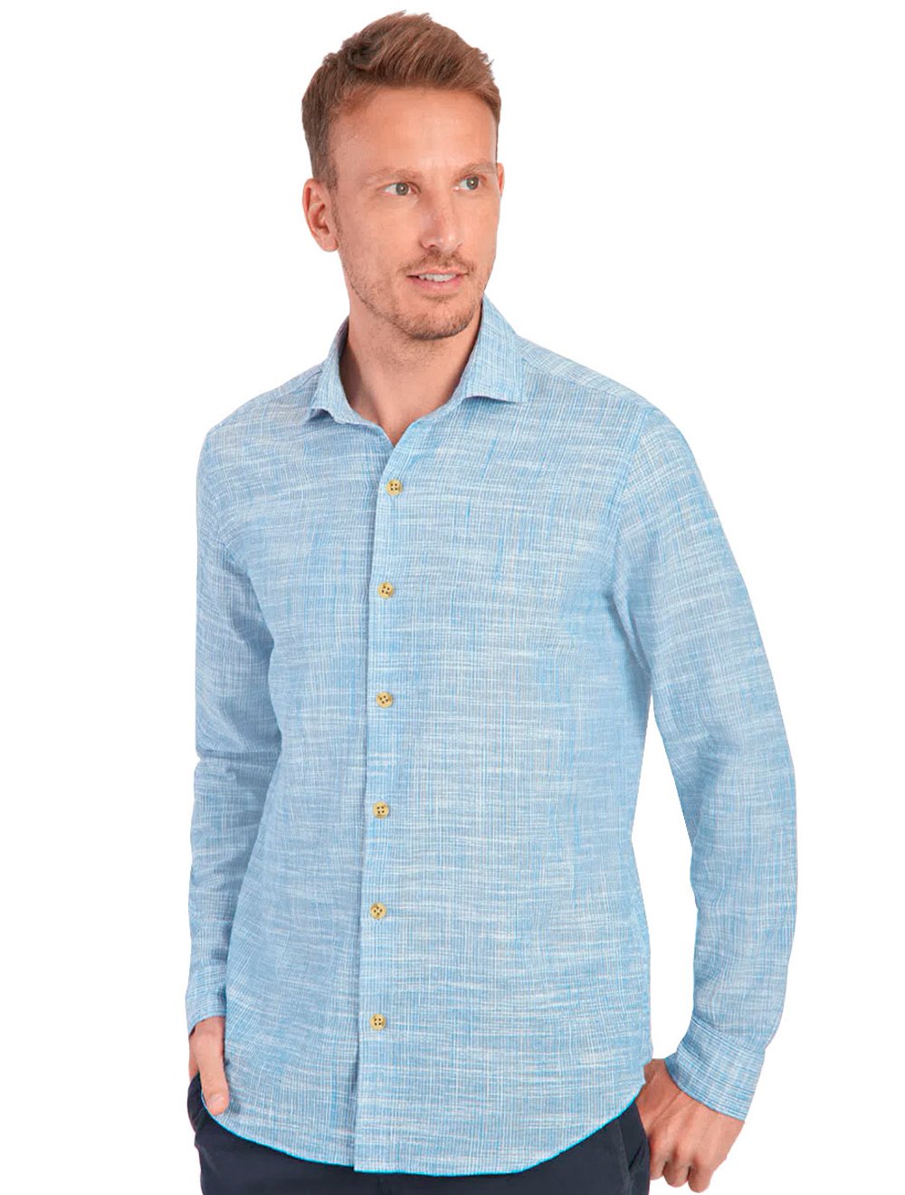 Camisa Aramis Masculina Regular Flame Lisa Azul Claro Mescla