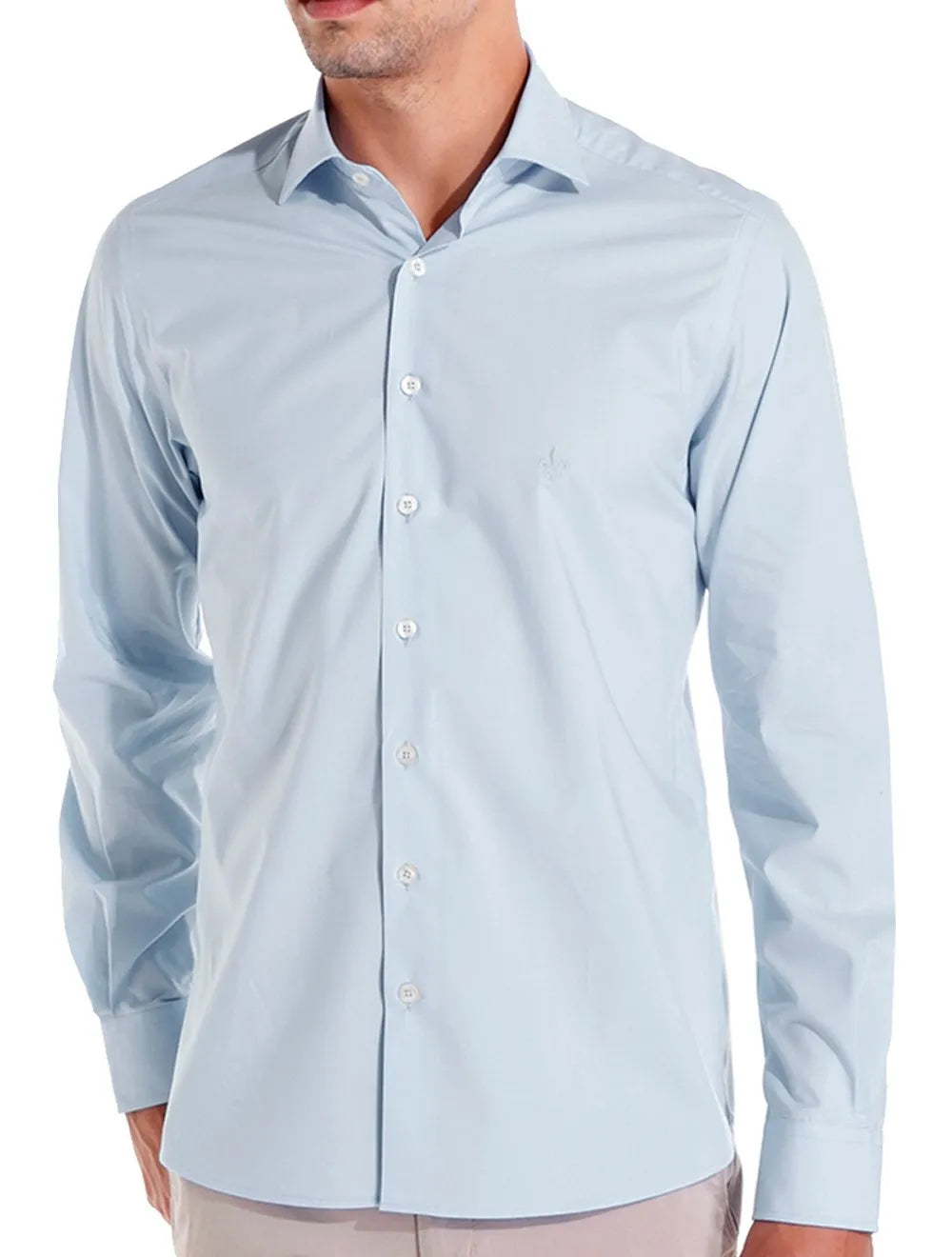 Camisa Dudalina Masculina Slim Tricoline Lisa Azul Claro