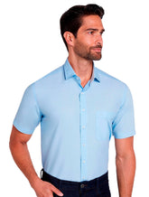 Camisa Dudalina Masculina Manga Curta Tricoline Lisa Azul Médio