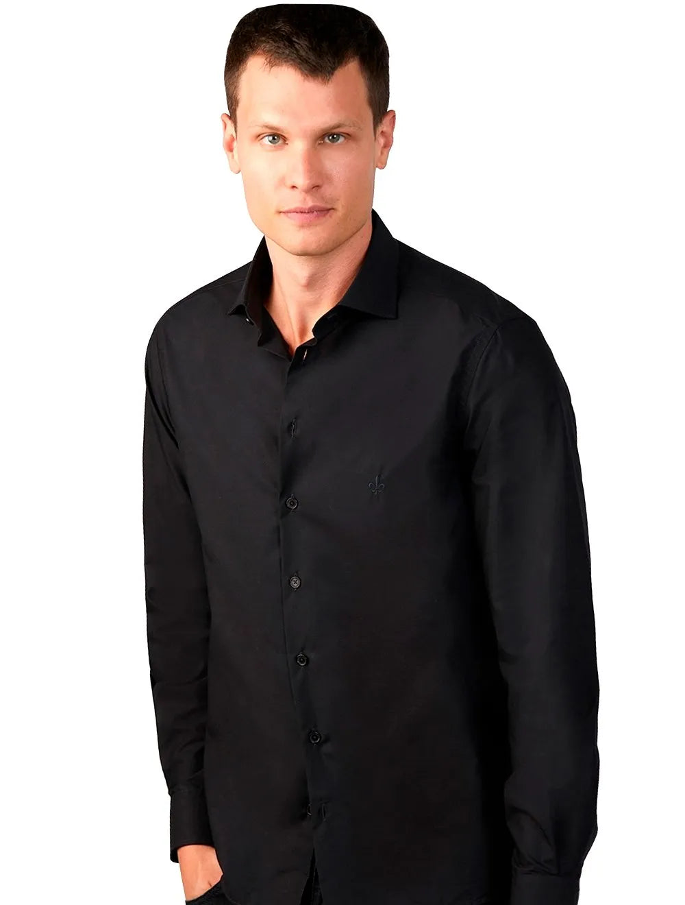 Camisa Dudalina Masculina Slim Tricoline Lisa Stretch Preta