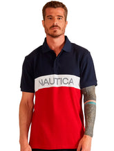 Polo Nautica Masculina Piquet Colorblock Branca/Vermelha/Marinho