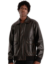 Jaqueta Ellus Masculina PU Leather Washed New Aviator Marrom Café