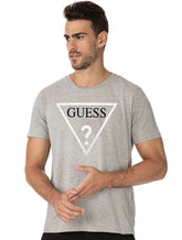 Camiseta Guess Masculina Class Hollow Duo Color Logo Cinza Mescla