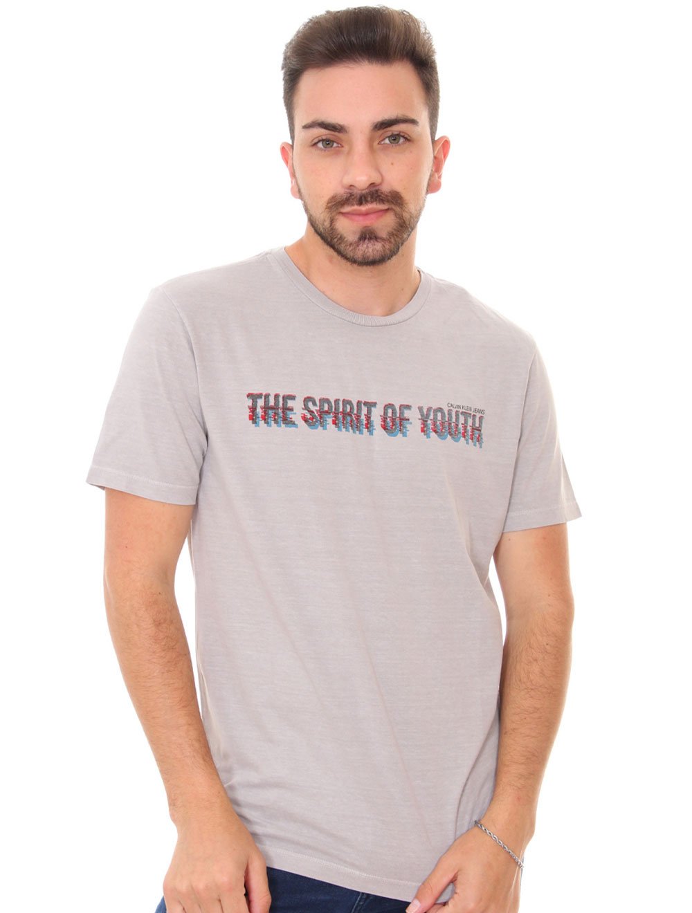Camiseta Calvin Klein Jeans Masculina Spirit Youth Cinza