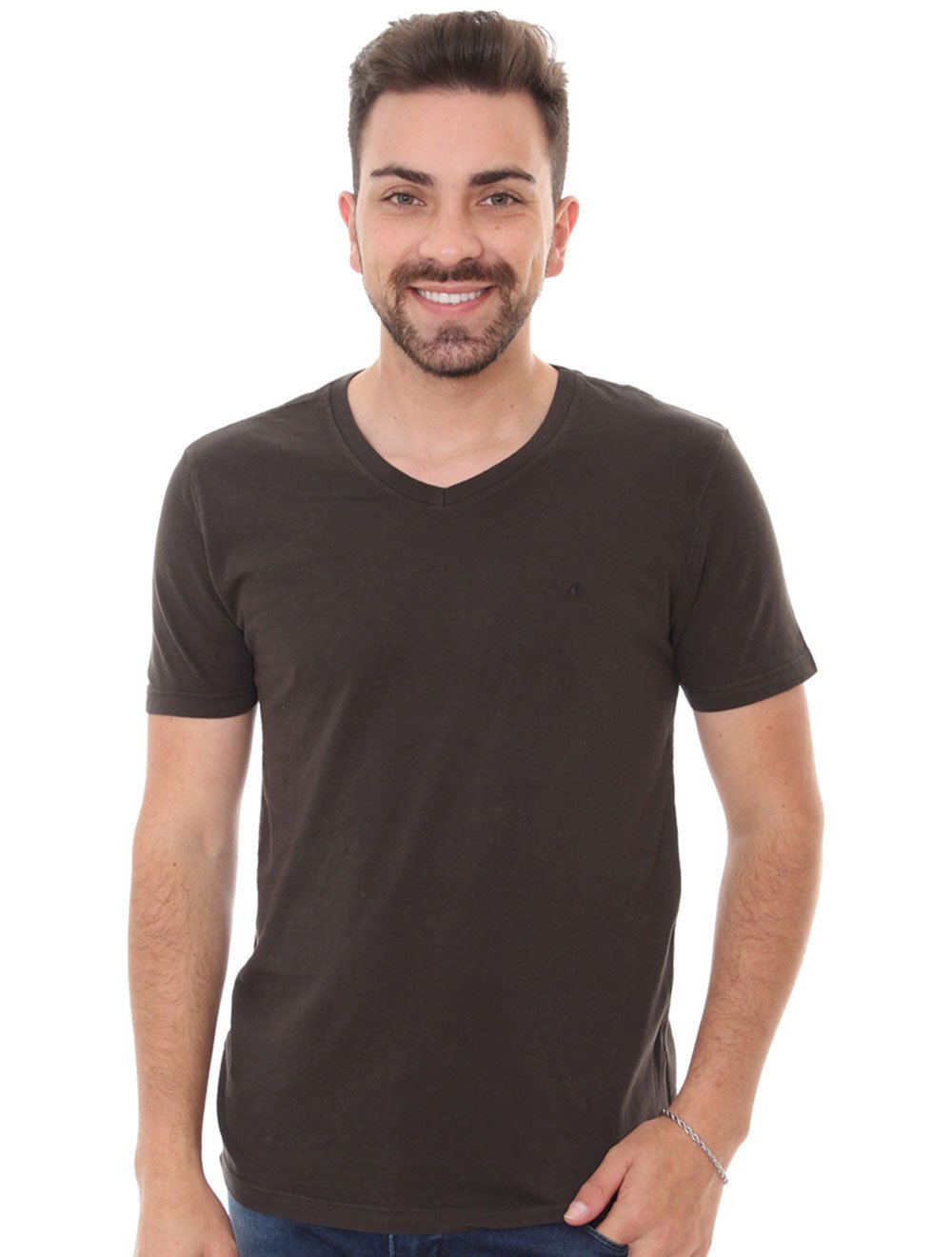 Camiseta Replay Masculina R Basic V-Neck Chumbo