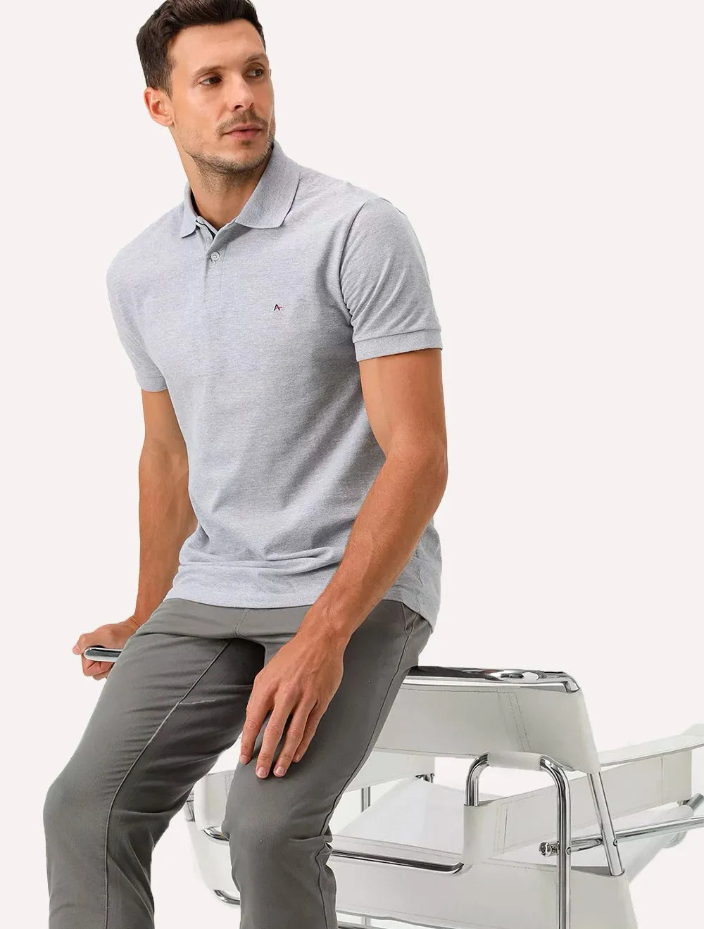 Polo Aramis Masculina Piquet Inner Detail Cinza Mescla