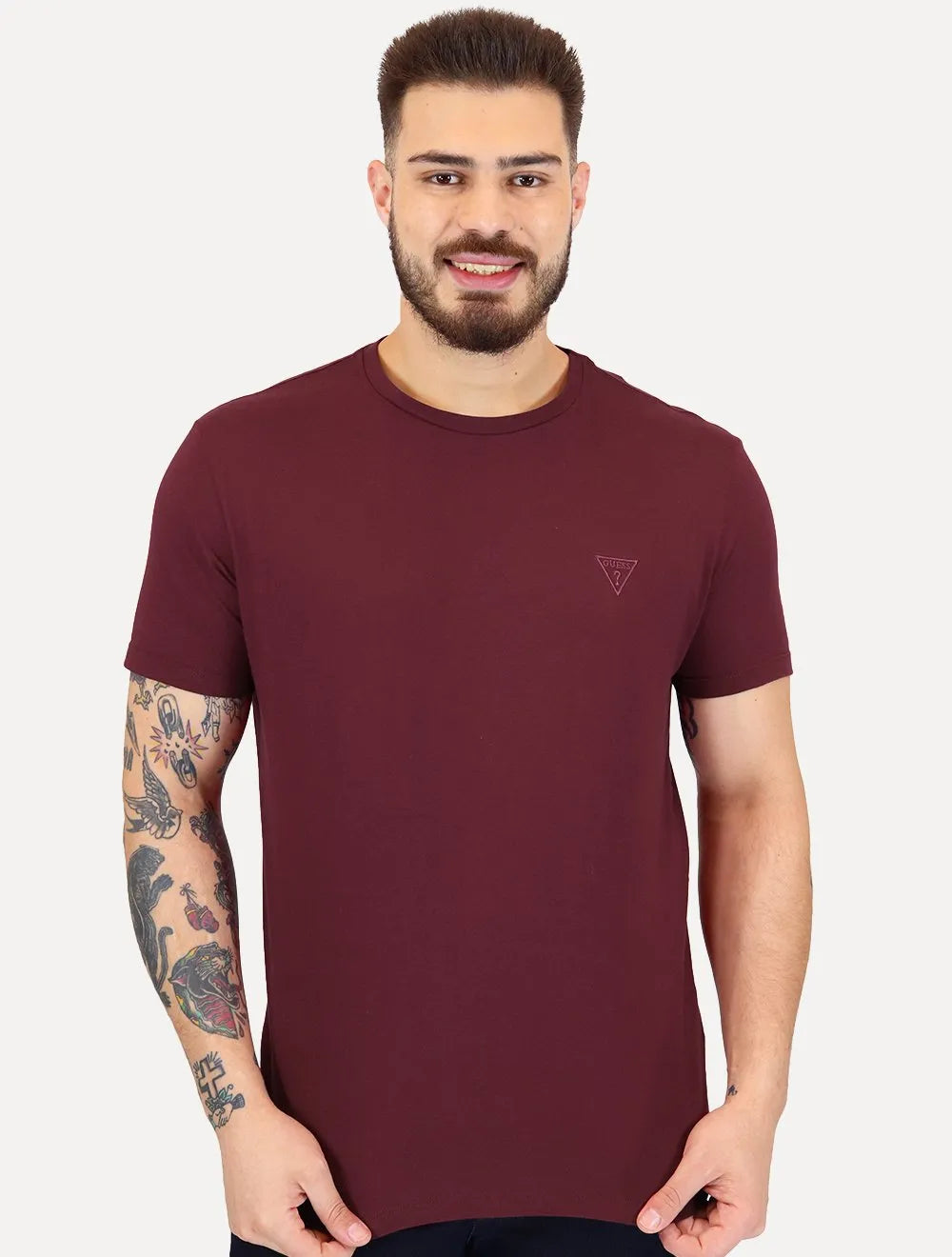 Camiseta Guess Masculina Bordado Peito Bordô