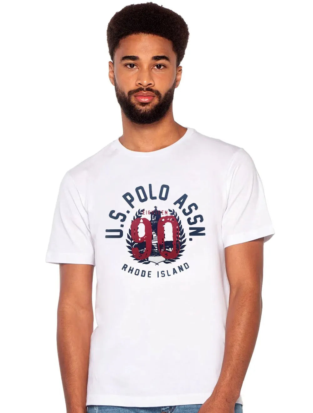 Camiseta U.S. Polo Assn Masculina Meia Malha Rhode Island Branca