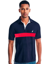 Polo Nautica Masculina Piquet Shadow Logo Sash Azul Marinho