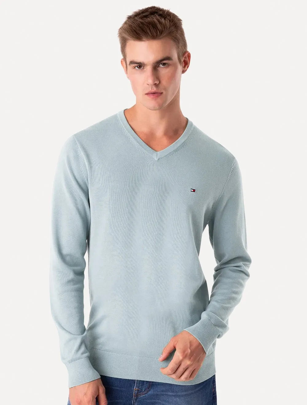 Suéter Tommy Hilfiger Masculino Signature V-Neck Azul Claro