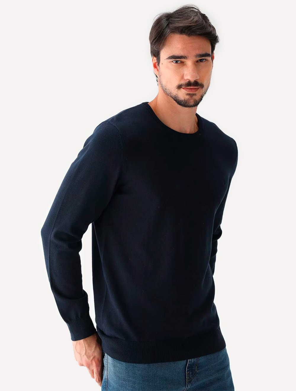 Suéter Dudalina Tricot Crewneck Basico Misto Azul Marinho