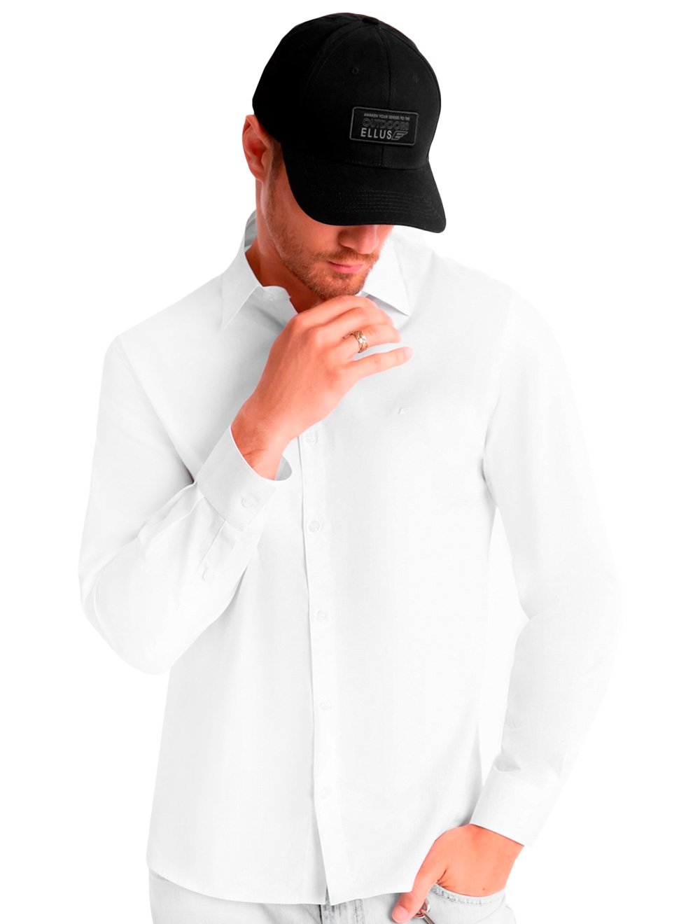 Camisa Ellus Masculina Tricoline LY Slim Italian Branca