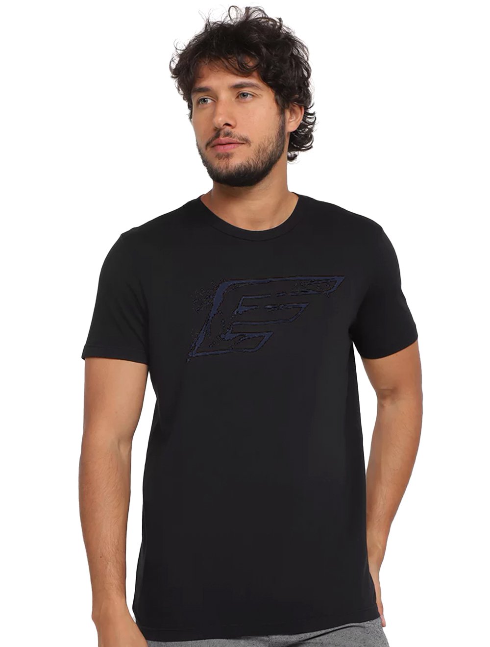 Camiseta Ellus Cotton Fine Blue Maxi Splash Logo Preta