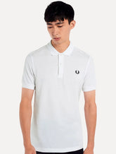 Polo Fred Perry Masculina Regular Piquet Plain Navy Logo Branca