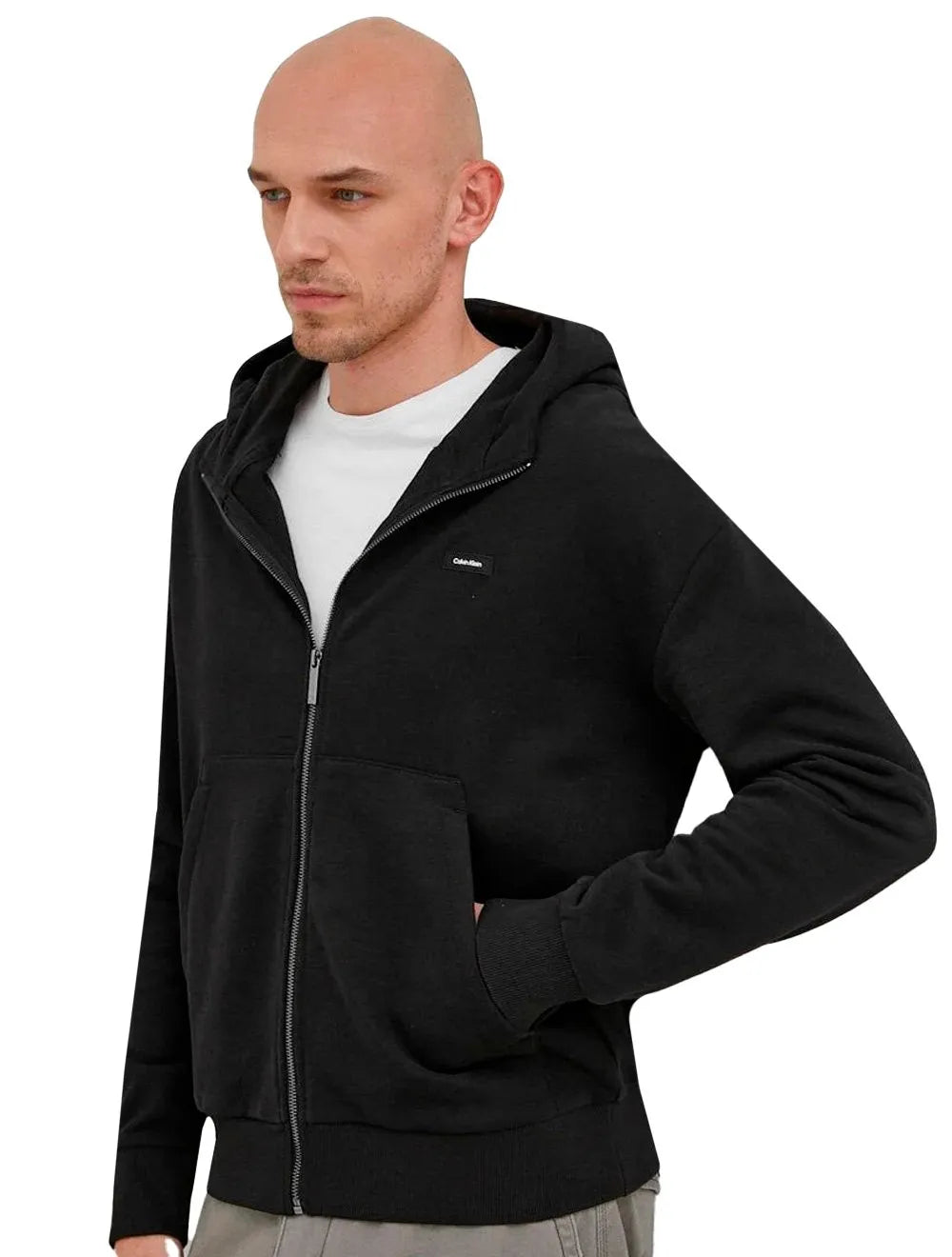 Moletom Calvin Klein Masculino Hoodie Full-Zip CK Tag Preto