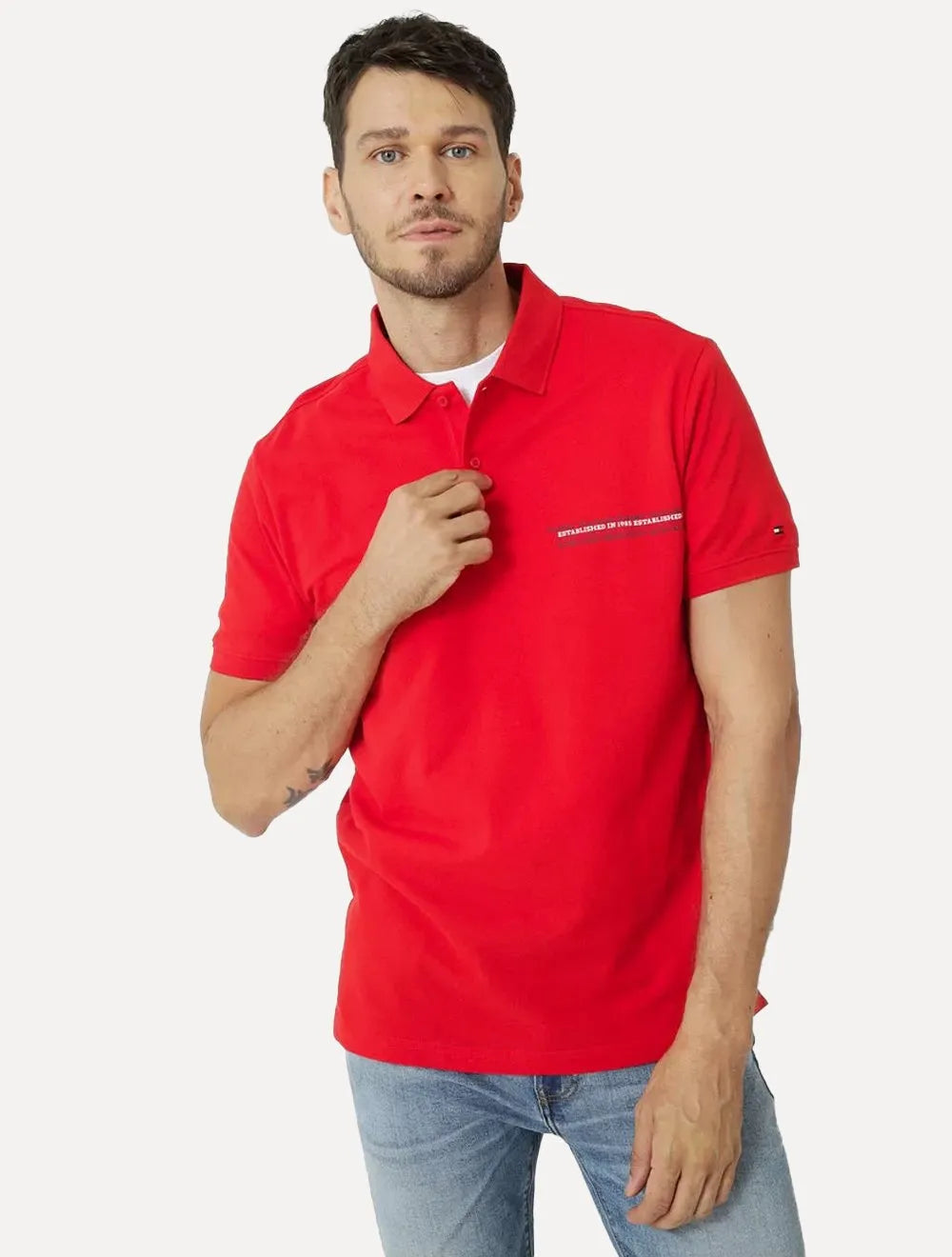 Polo Tommy Hilfiger Masculina Piquet Small Chest Stripe Vermelho Escarlate