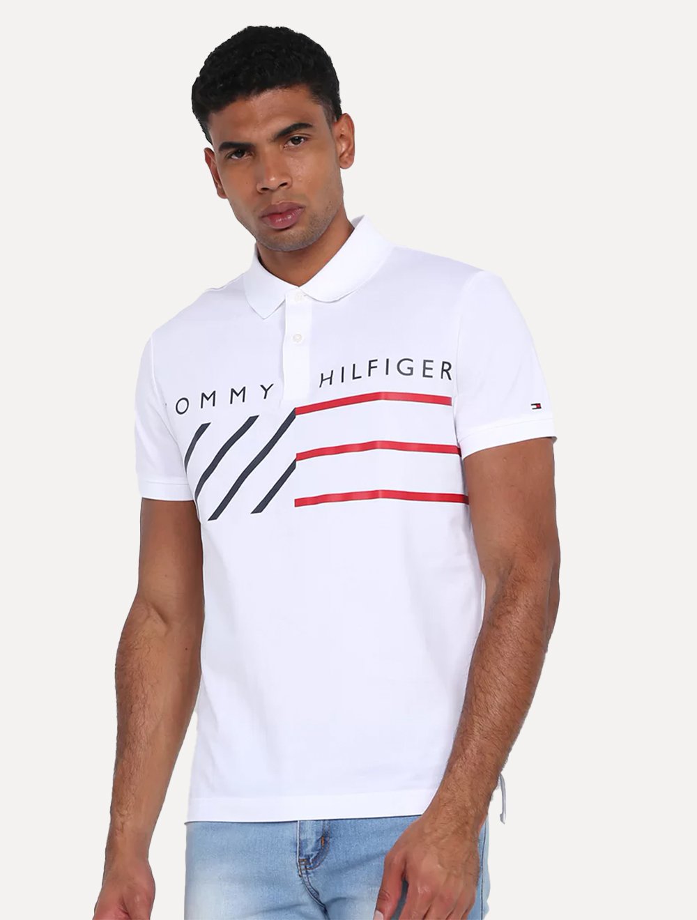Polo Tommy Hilfiger Masculina Regular Piquet Brand Love Print Branca