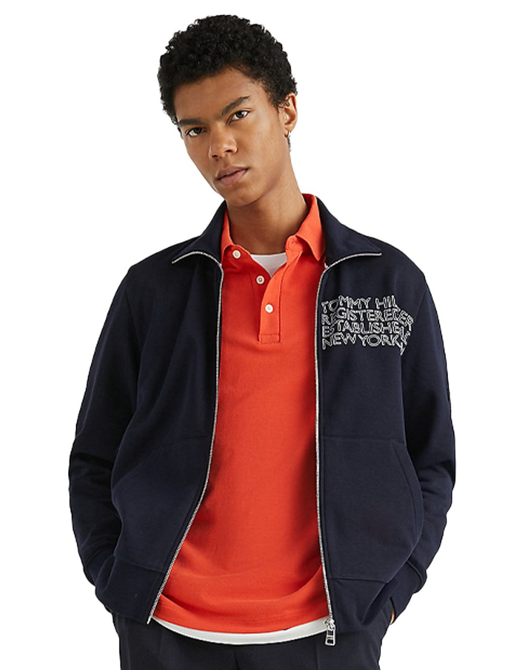 Moletom Tommy Hilfiger Masculina Badged Graphic Zip Through Azul Marinho
