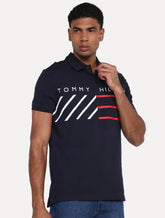 Polo Tommy Hilfiger Masculina Regular Piquet Brand Love Print Azul Marinho