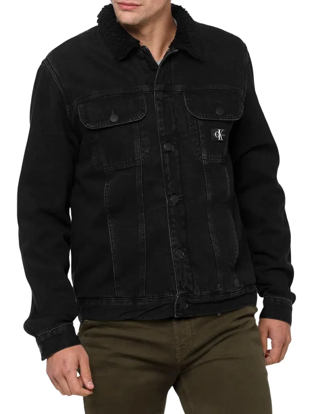 Jaqueta Calvin Klein Jeans Trucker Denim Inner Sherpa Preta