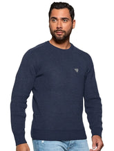 Blusa Guess Tricot Pullover Estonado Logo Azul Marinho