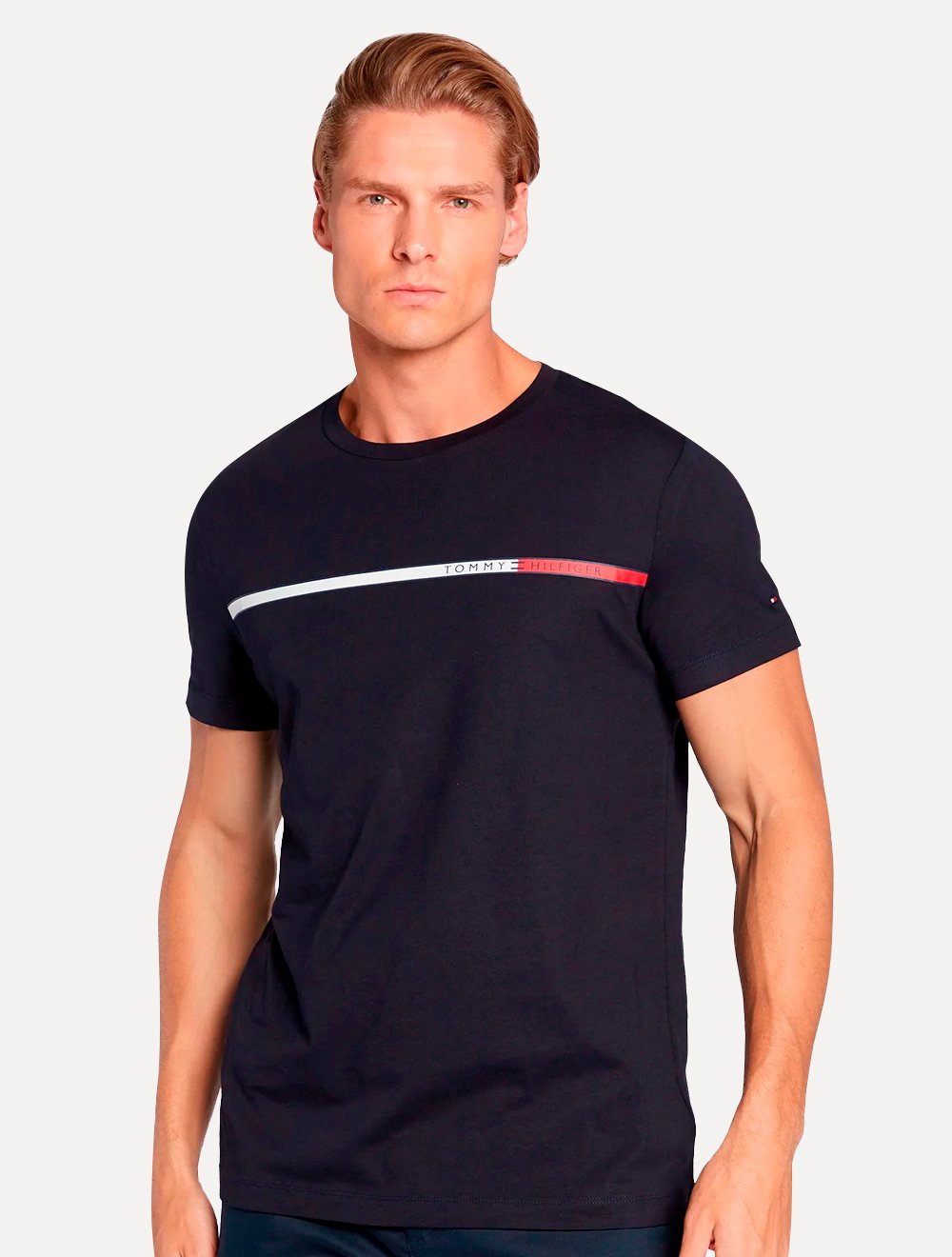 Camiseta Tommy Hilfiger Masculina Two Tone Chest Stripe Azul Marinho