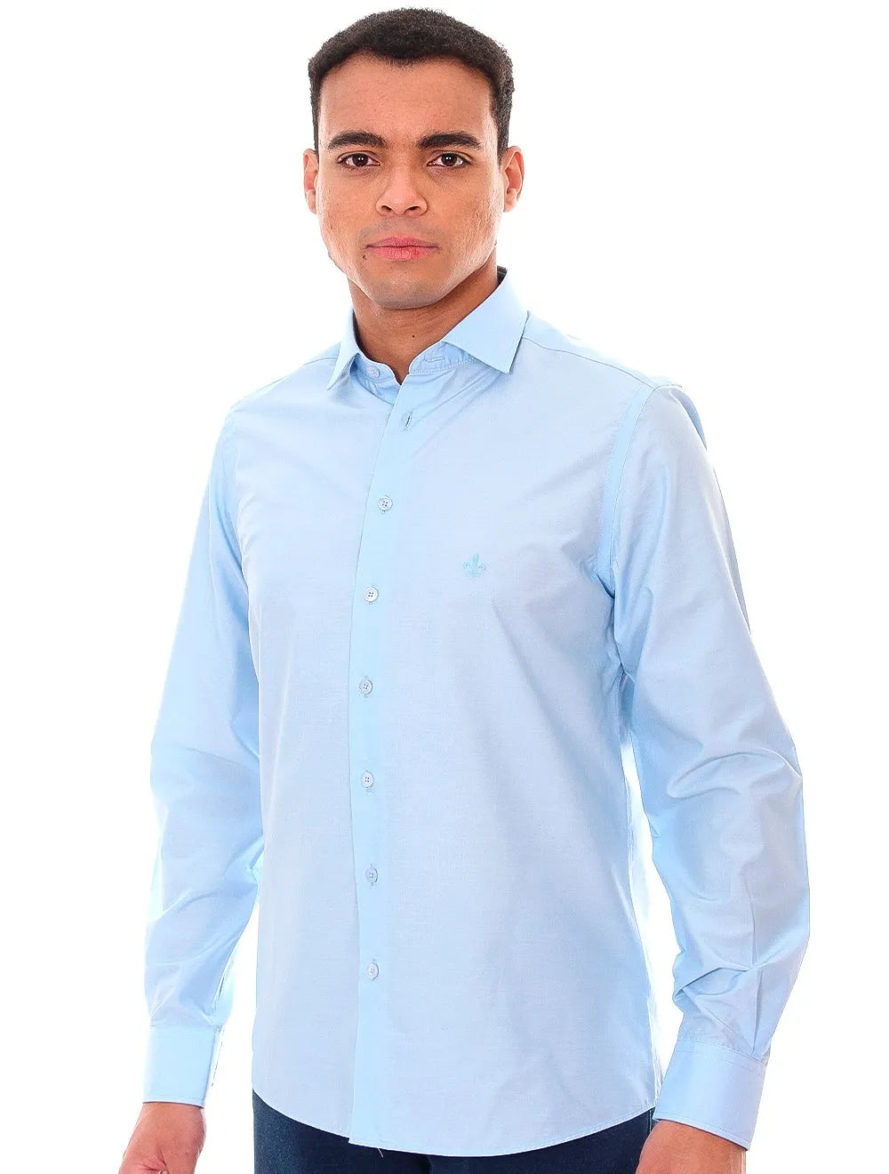 Camisa Dudalina Masculina Slim Tricoline Lisa Azul Médio