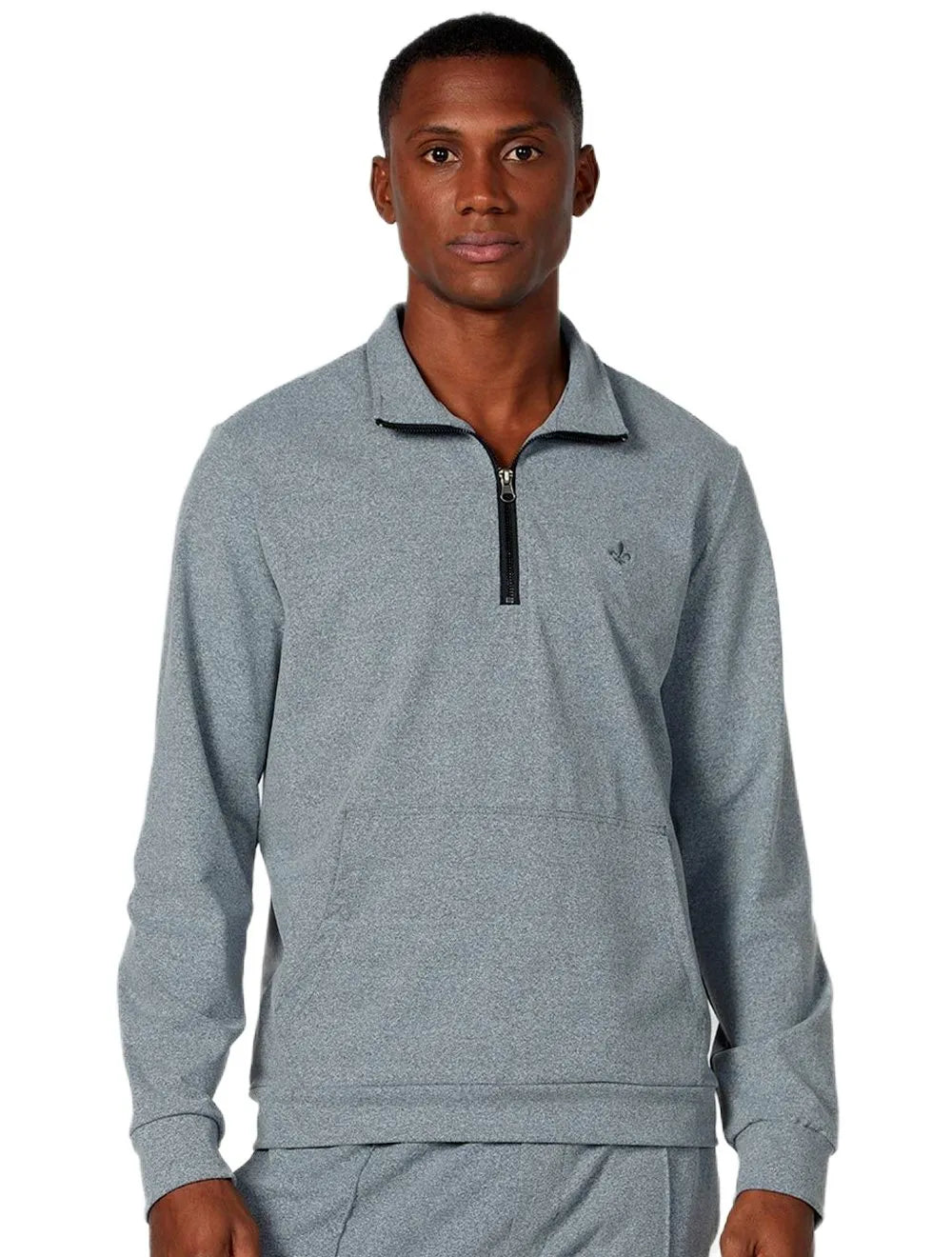 Blusa Dudalina Masculina Malha Flex Meio Ziper Cinza Mescla