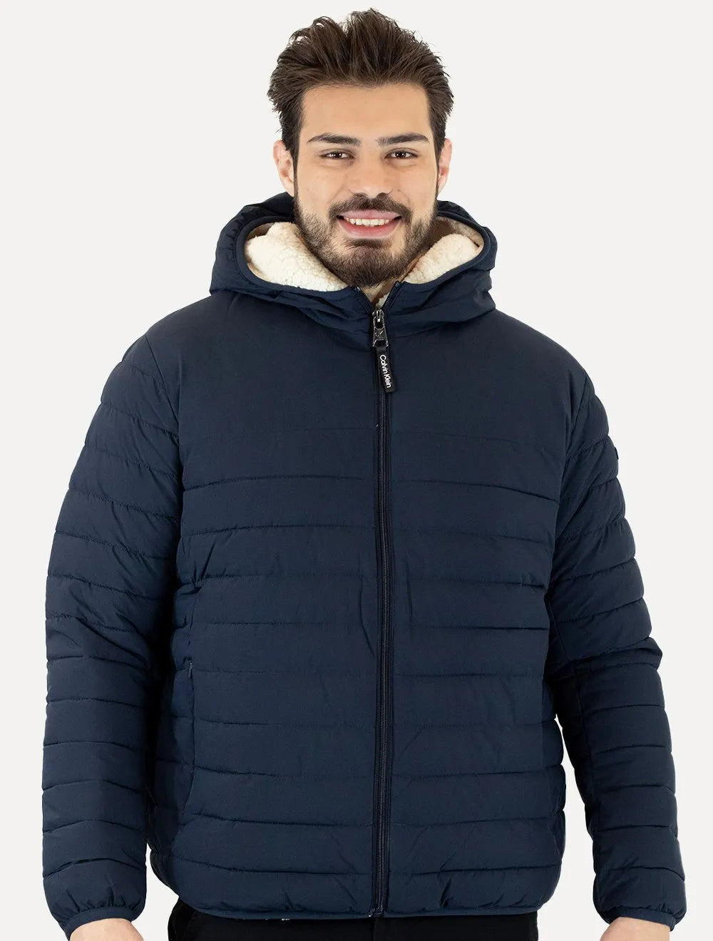 Jaqueta Calvin Klein Masculina Hoodie Matelassê Sherpa Azul Marinho