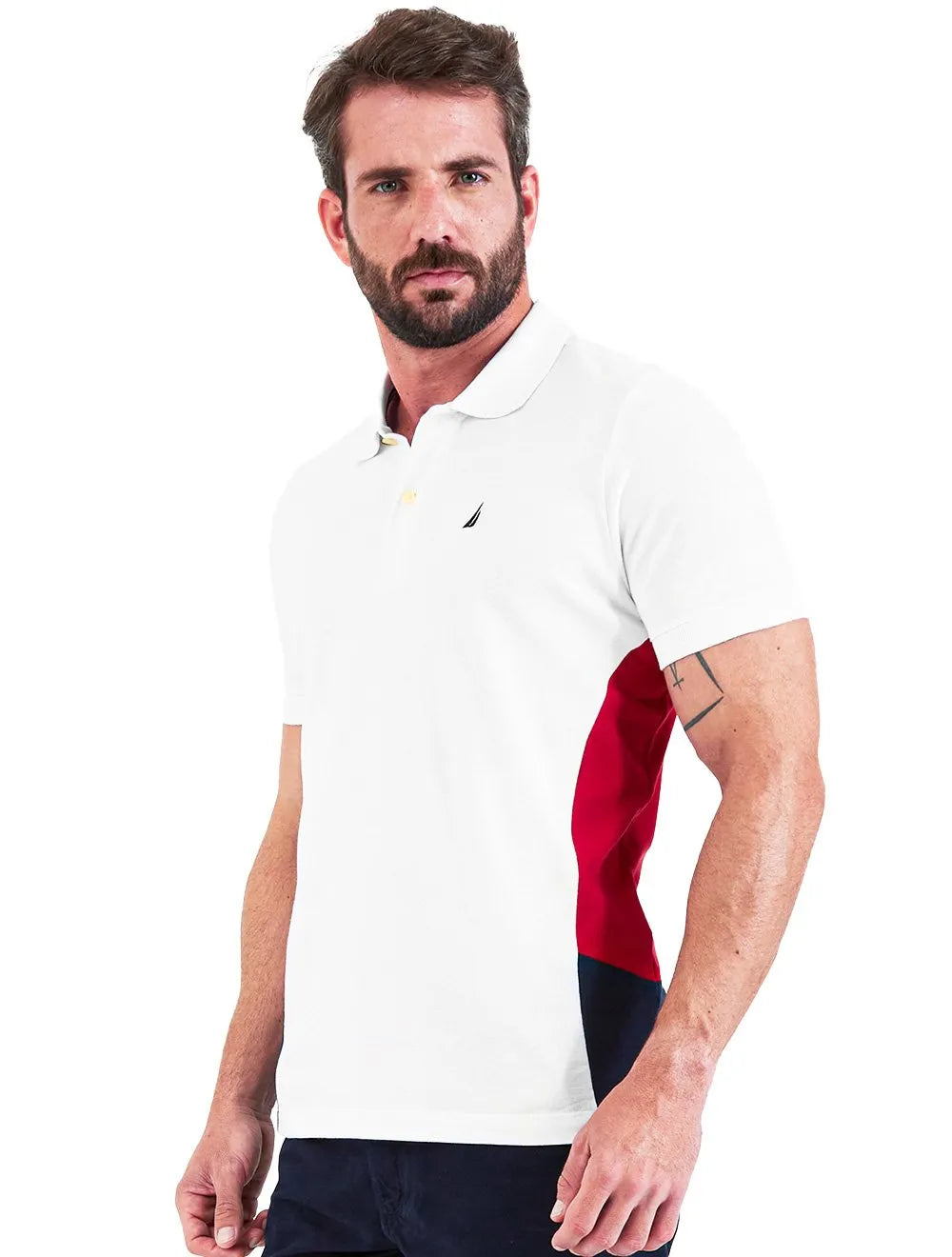 Polo Nautica Masculina Lateral Navy Red Sash Branca