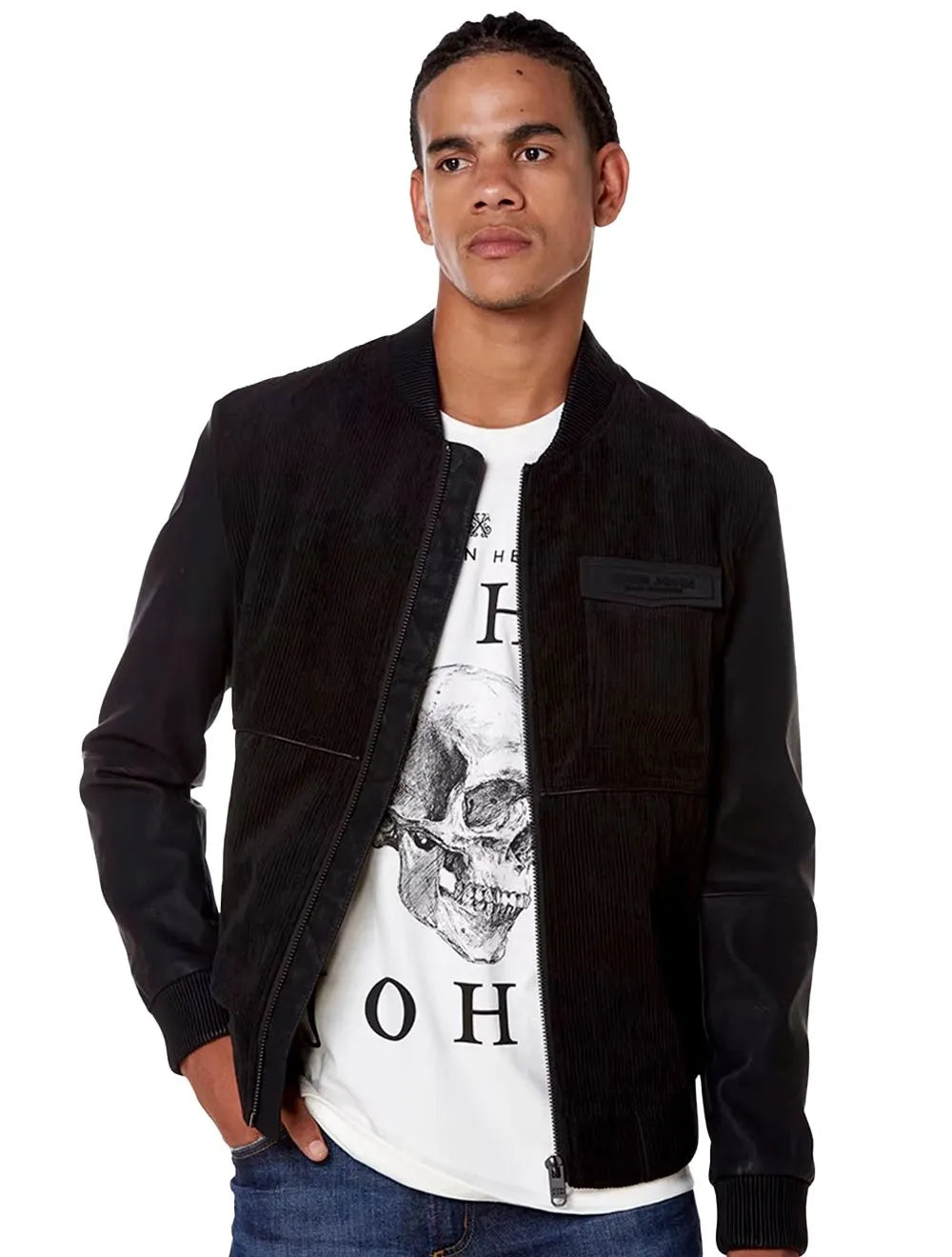 Jaqueta John John Masculina Couro Sintético Camurça Tom Preta