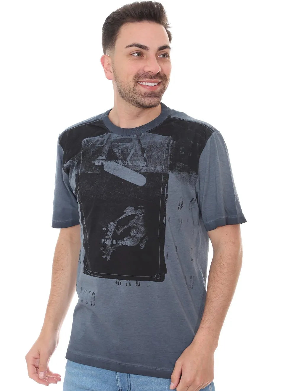 Camiseta John John Masculina RX Stoned Print Azul Indigo