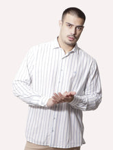 Camisa Dudalina Masculina Comfort Listrada Azul/Branca