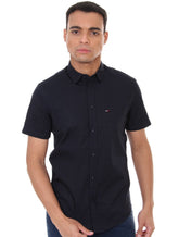 Camisa Tommy Jeans Masculina Manga Curta Solid Poplin Azul Marinho