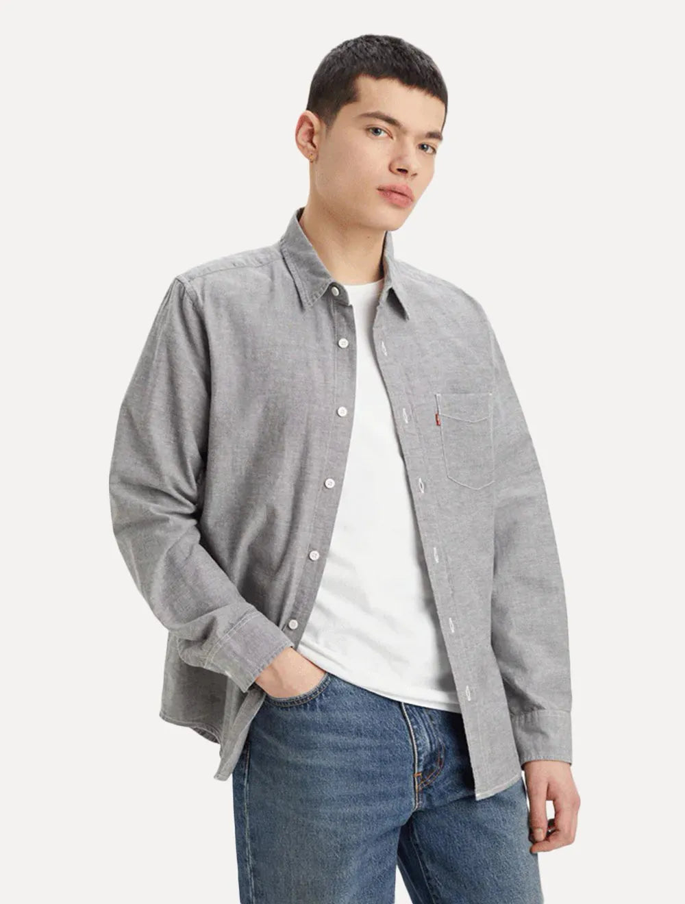 Camisa Levis Masculina Standard One Pocket Cinza Mescla