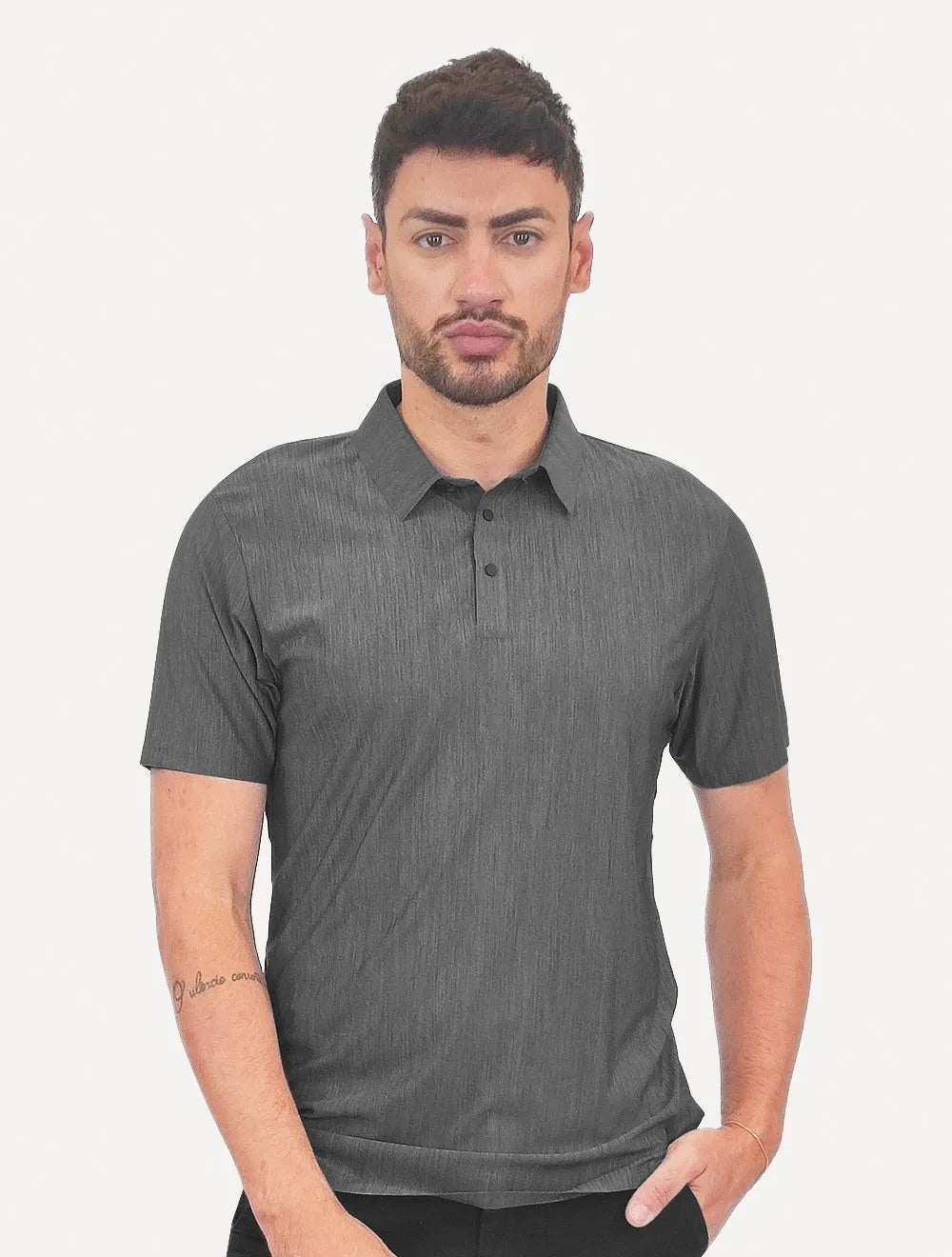 Polo Pacific Blue Masculina Basic Melange Grafite Mescla