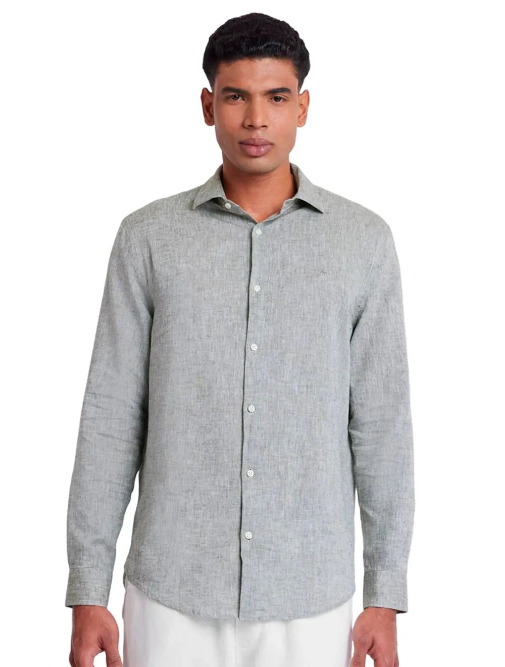Camisa Aramis Masculina Slim Linho Algodão Verde Militar Mescla