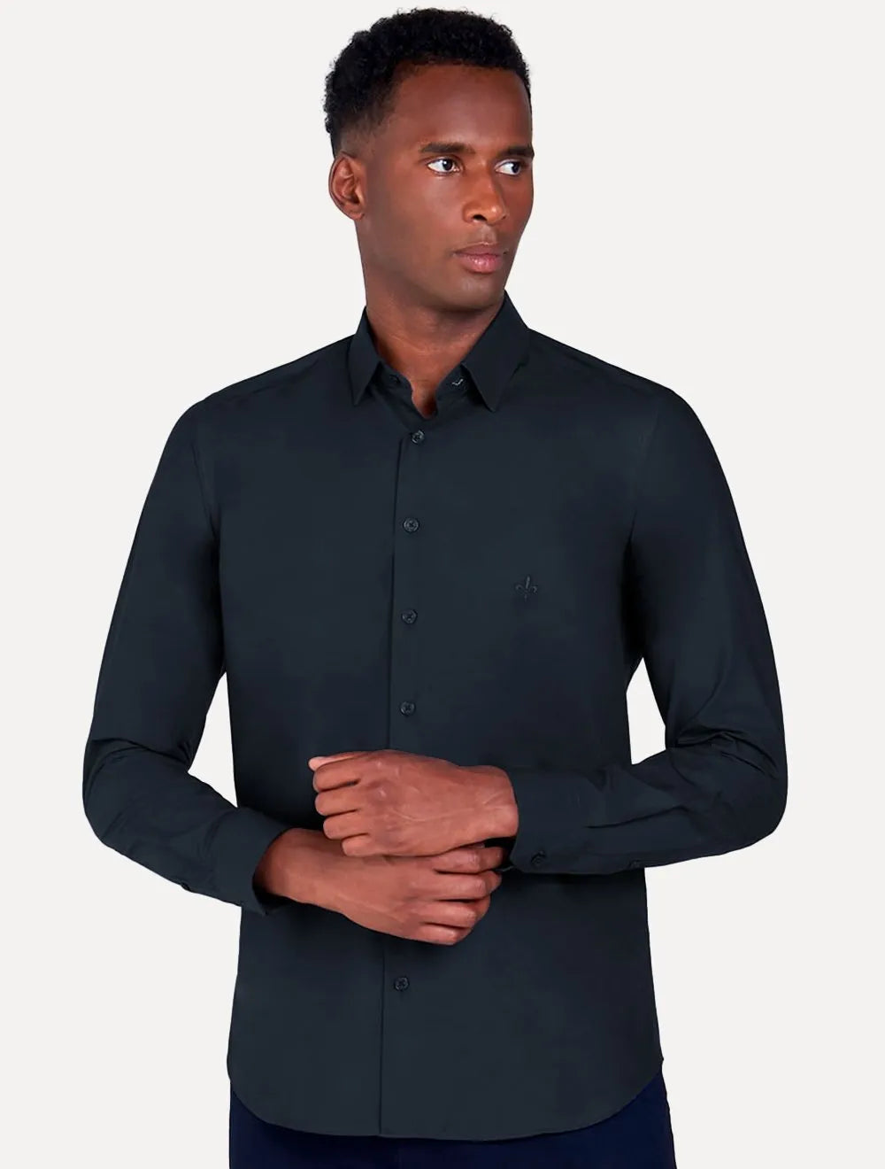Camisa Dudalina Masculina Milano Tricoline Lisa Azul Marinho