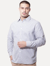 Camisa Ellus Masculina Tricoline Dash Stripe Classic Italian Branca/Azul