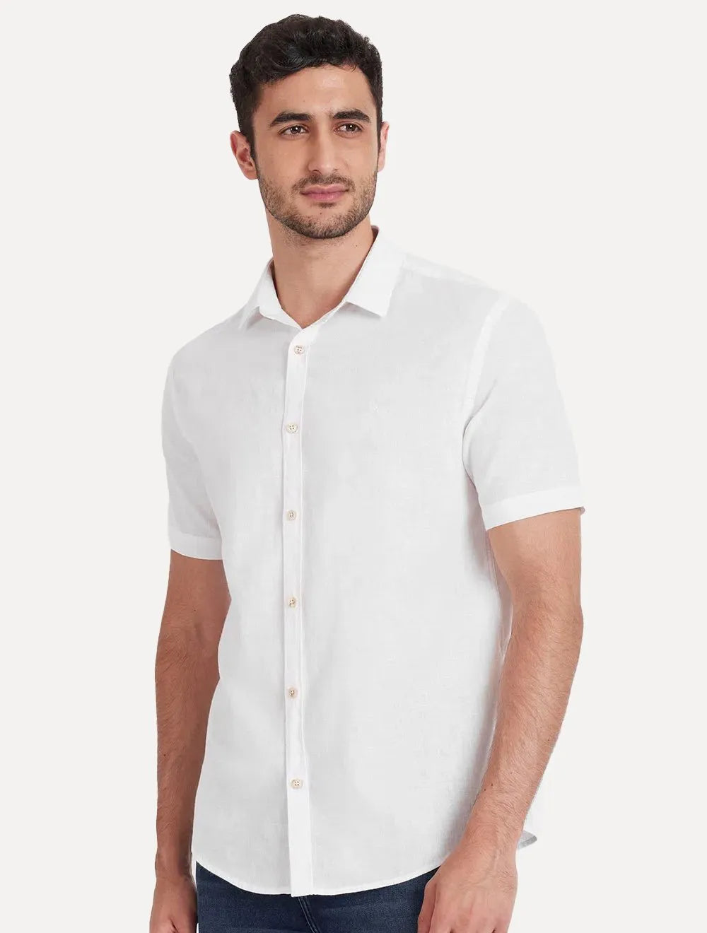 Camisa Aramis Masculina Manga Curta Slim Linho Algodão Branca