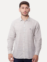 Camisa Dudalina Masculina Comfort Slub Cotton Xadrez Off-White