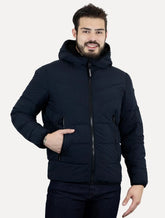 Jaqueta Calvin Klein Masculina Hoodie Matelassê Ziper Azul Marinho