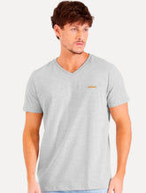 Camiseta Colcci Masculina V-Neck Logo Minimalista Cinza Mescla