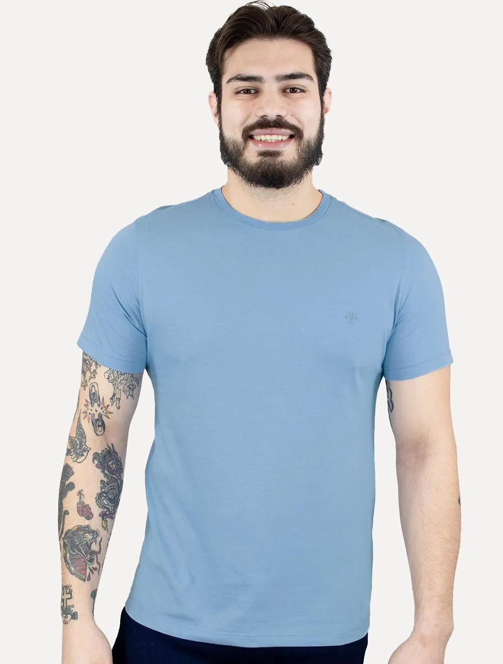Camiseta Dudalina Masculina Essentials Modal Logo Azul Claro
