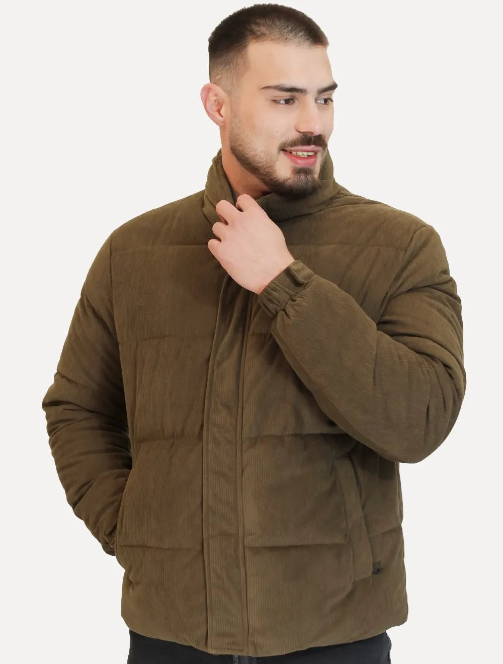Jaqueta Dixen Masculina Puffer Veludo Cotelê Marrom Escuro